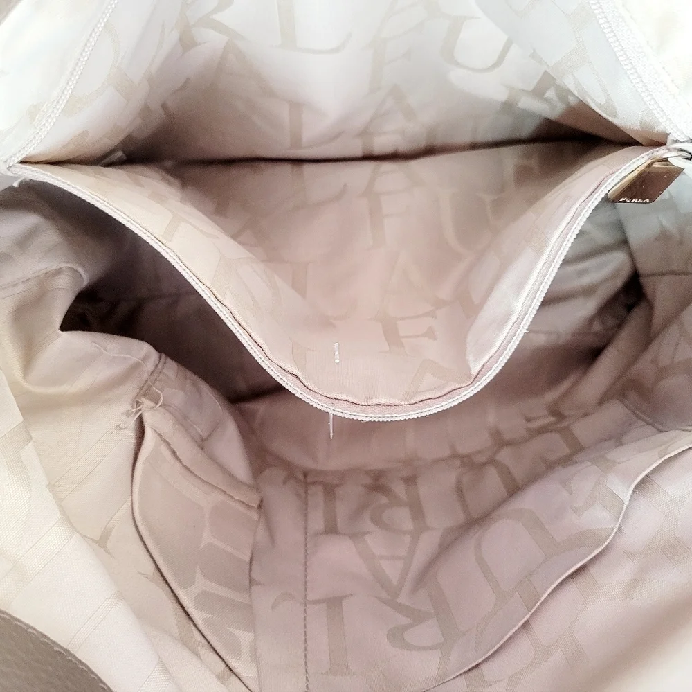 Furla Pebbled Leather Hobo Bag Beige